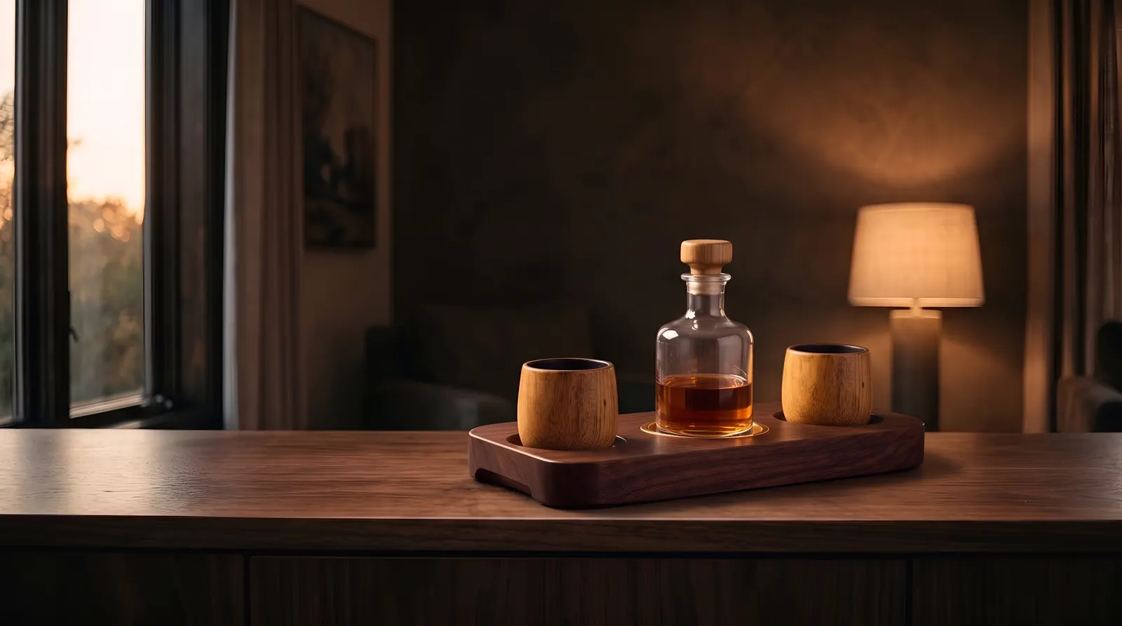 Linea on a sideboard at dusk
