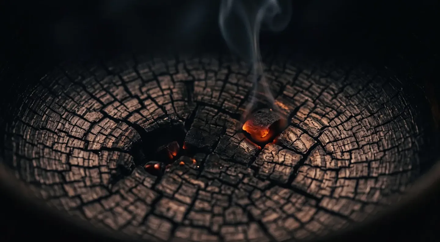 Flame playing across the inside of the oak glass